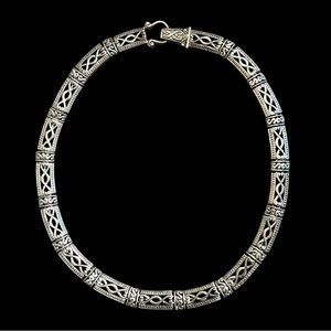 Vintage Choker Necklace Silver-tone Byzantine Celtic Knot‎ Magnetic Hook Clasp